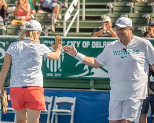 November 4, 2017 - Delray Beach, Florida, US - Talk-show host and author, Dr. PHIL McGRAW, and Tennis Legend MARTINA NAVRATILOV on court at the Delray Beach Stadium and Tennis Center in Florida during the 2017 Chris Evert Raymond James Pro-Celebrity Tennis Classic. Chris Evert Charities has raised more than $23 million in an ongoing campaign for Florida s most at-risk children. Dr.Phil & Navratilova at 2017 Chris Evert Pro-Celebrity Ternnis Classic - ZUMAd84_ 20171104_zaf_d84_046 Copyright: xArnoldxDrapkinx