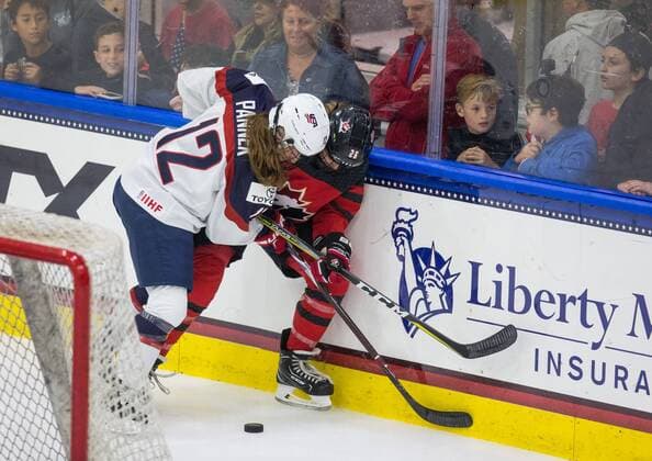 November 8, 2017 - Florida, U.S. - LOREN ELLIOTT Times .The United States Kelly Pannek (12) competes for the puck with Canada s Emily Clark during the second period of a Four Nations Cup hockey game between the U.S. Womeno¢s national team Nationalteam and Canada at Florida Hospital Center Ice in Wesley Chapel, Fla., on Wednesday, Nov. 8, 2017. Women s Hockey 2017: Four Nations Cup - ZUMAs70_ 20171108_zan_s70_028 Copyright: xLorenxElliottx