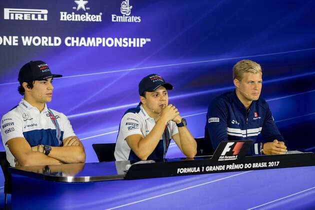 November 9, 2017 - Sao Paulo, Sao Paulo, Brazil - From left to right, LANCE STROLL, FELIPE MASSA and MARCUS ERICSSON, during the FIA press conference PK Pressekonferenz for the Formula One Grand Prix of Brazil at Interlagos circuit, in Sao Paulo, Brazil. The grand prix will be celebrated next Sunday, November 12. Formula One Grand Prix of Brazil 2017 press conference - ZUMAl146 20171109_zaf_l146_005 Copyright: xPauloxLopesx