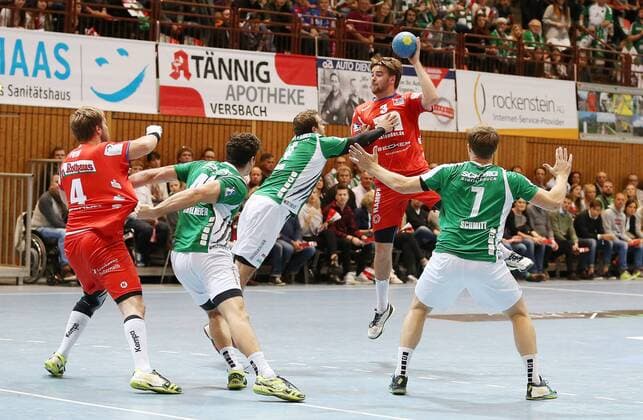 vl. Christoph Foth (HBW Balingen-Weilstetten), Benedikt Brielmeier (DJK Rimpar Woelfe), Jannik Hausmann (HBW Balingen-Weilstetten), Simen Schonningsen (HBW Balingen-Weilstetten), Stefan Schmitt (DJK Rimpar Woelfe) Wuerzburg Copyright: xScheuring xEibner-Pressefotox EP_WSE