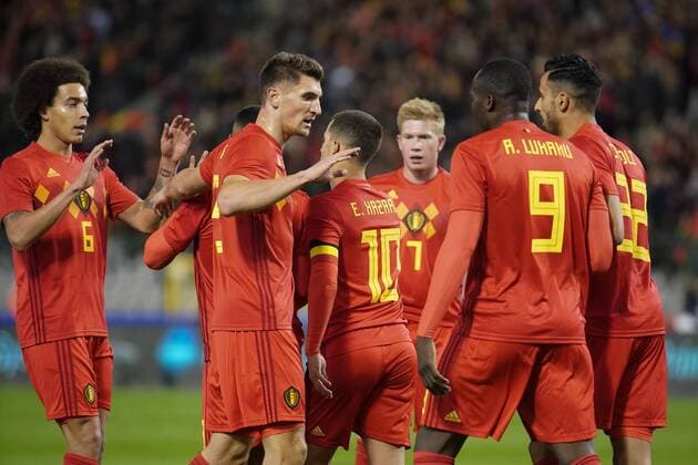 Fußball, Belgien - Mexiko Belgium s Eden Hazard (C) celebrates with teammates after scoring during a friendly soccer game between Belgian national team Nationalteam Red Devils and Mexico, Friday 10 November 2017, in Brugge. BRUNOxFAHY  x05197932x