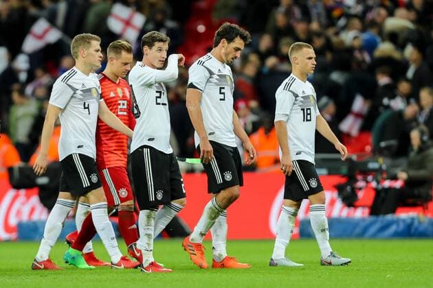 London, England, 10.11.2017, Laenderspiel, England - Deutschland, Matthias Ginter (GER) Torwart Marc-André ter Stegen (GER) Sebastian Rudy (GER) Mats Hummels (GER) Joshua Kimmich (GER) enttaeuscht, enttaeuschung ( DeFodi048
