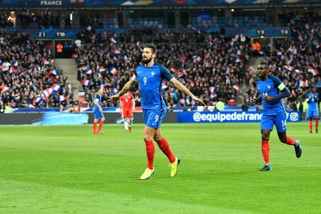 Fußball, Frankreich - Wales But et joie Olivier Giroud (fr) FOOTBALL : France vs Pays de Galles - Match Amical - St Denis - 10 11 2017 ThierryBreton Panoramic 