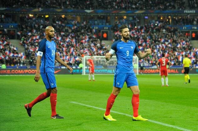 Fußball, Frankreich - Wales But et joie Olivier Giroud (fr) FOOTBALL : France vs Pays de Galles - Match Amical - St Denis - 10 11 2017 ThierryBreton Panoramic 