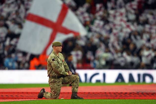 England v Germany International Friendly L?nderspiel A soldier on the pitch before the International Friendly match at Wembley Stadium, London Content Not Available For UK Newspapers Copyright: xPaulxChestertonx FIL-10924-0058