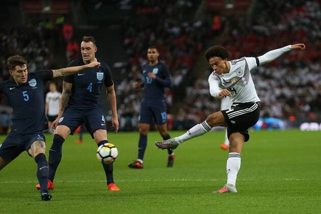 England v Germany International Friendly L?nderspiel Leroy Sane of Germany has a shot on goal during the International Friendly match at Wembley Stadium, London Content Not Available For UK Newspapers Copyright: xPaulxChestertonx FIL-10924-0067