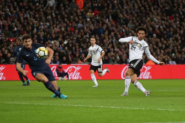 England v Germany International Friendly L?nderspiel Leroy Sane of Germany has a shot on goal during the International Friendly match at Wembley Stadium, London Content Not Available For UK Newspapers Copyright: xPaulxChestertonx FIL-10924-0083