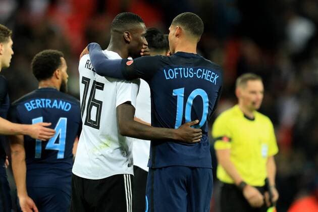 10th November 2017, Wembley Stadium, London, England; International football friendly, England versus Germany; Ruben Loftus-Cheek of England and Antonio R& xfc;diger of Germany chat at the end of the game  ActionPlus11949309