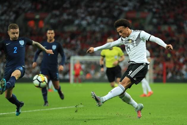 10th November 2017, Wembley Stadium, London, England; International football friendly, England versus Germany; Leroy Sane of Germany crosses the ball  ActionPlus11949404