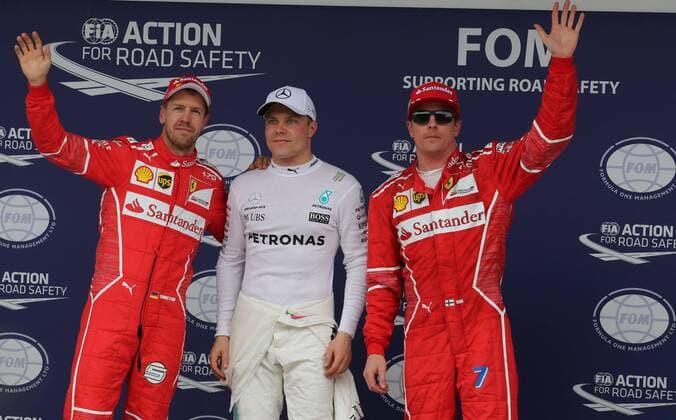 11.11.2017 - Qualifying, 2nd place Sebastian Vettel (GER) Scuderia Ferrari SF70H, Valtteri Bottas (FIN) Mercedes AMG F1 W08 pole position and 3rd place Kimi Raikkonen (FIN) Scuderia Ferrari SF70H Brazilian Grand Prix, Sao Paulo, Interlagos 9 - 12 November 2017 11.11.2017 - Qualifying, 2nd place Sebastian Vettel (GER) Scuderia Ferrari SF70H, Valtteri Bottas (FIN) Mercedes AMG F1 W08 pole position and 3rd place Kimi Raikkonen (FIN) Scuderia Ferrari SF70H 