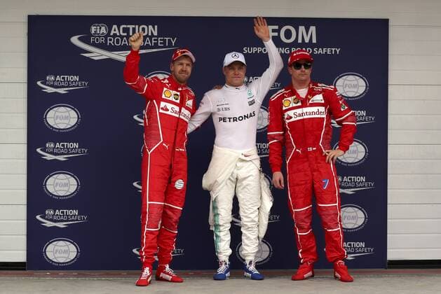 Jornada de clasificación del Gran Premio de Brasil en el circuito de Interlagos. En la imagen, Sebastian Vettel, Valtteri Bottas y Kimi Raikkonen.Grand Prix of Brazil qualifying round at Interlagos circuit. In this picture, Sebastian Vettel, Valtteri Bottas and Kimi Raikkonen.  RV RACING PRESS