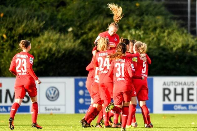 Jubel, Freuen, celebrate, happy, cheer , Goal Celebration 1.FC Köln 0:1, Fussball, Allianz Frauen-Bundesliga,MSV Duisburg - 1. FC Köln,