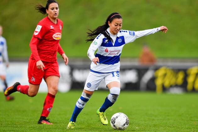 Danica Joelle Wu (MSV, 13) in der Torschussbewegung, Fussball, Allianz Frauen-Bundesliga,MSV Duisburg - 1. FC Köln,