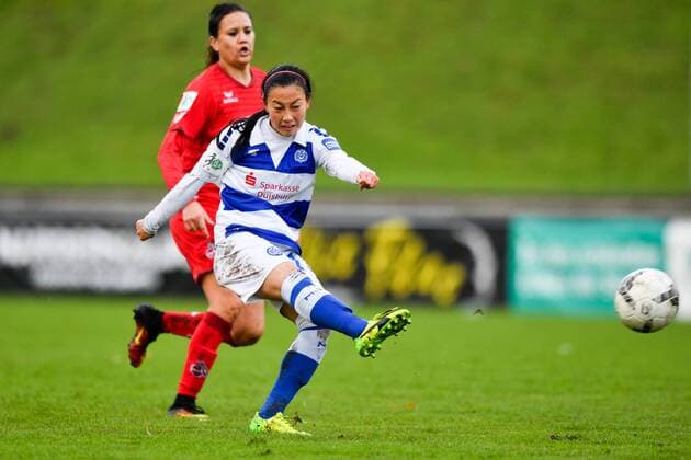 Danica Joelle Wu (MSV, 13) - Torschuss, Fussball, Allianz Frauen-Bundesliga,MSV Duisburg - 1. FC Köln,