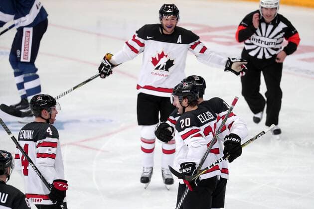 Goal maker Gilbert Brule 19, Canada and Canadian team celebrates their 1.st goal (0-1) during their Icehockey Karjala tournament Finland - Canada match in Hartwall Arena 12. November 2017 in Helsinki, Finland.  Copyright: xMattixMatikainenx NP24_00020380