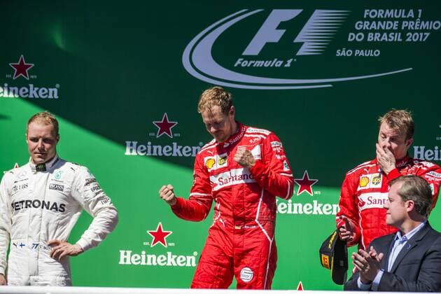 November 12, 2017 - Sao Paulo, Sao Paulo, Brazil - Nov, 2017 - Sao Paulo, Sao Paulo, Brazil - German driver SEBASTIAN VETTEL Scuderia Ferrari won the Brazilian Formula One Grand Prix on Sunday at the Interlagos autodromo in Sao Paulo. VALTTERI BOTTAS Mercedes AMG was second place, followed by filipinos KIMI RAIKKONEN Scuderia Ferrari. F1 2017: Brazil Grand Prix: Race - ZUMAc168 20171112_zap_c168_038 Copyright: xMarceloxChellox