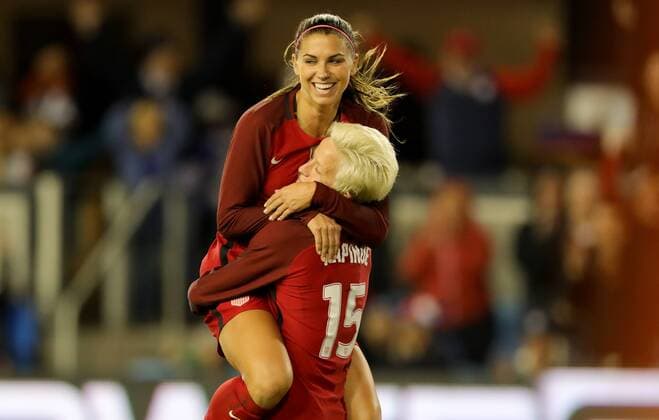 November 12, 2017 - San Jose, CA, USA - San Jose, CA - Sunday November 12, 2017: Alex Morgan scores and celebrates with Megan Rapinoe during an International Friendly Länderspiel match between the Women s National teams of the United States (USA) and Canada (CAN) at Avaya Stadium. Alex Morgan scores and celebrates with Megan Rapinoe - ZUMAt139 20171112_zaa_t139_043 Copyright: xBobxDrebinx