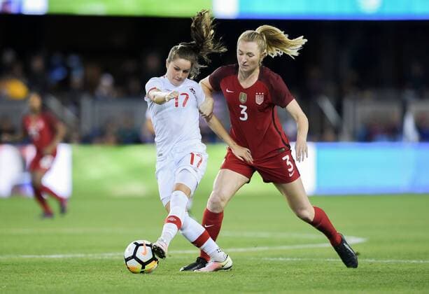 November 12, 2017 - San Jose, CA, USA - San Jose, CA - Sunday November 12, 2017: Jessie Fleming, Samantha Mewis during an International Friendly Länderspiel match between the Women s National teams of the United States (USA) and Canada (CAN) at Avaya Stadium. Jessie Fleming, Samantha Mewis - ZUMAt139 20171112_zaa_t139_094 Copyright: xBradxSmithx