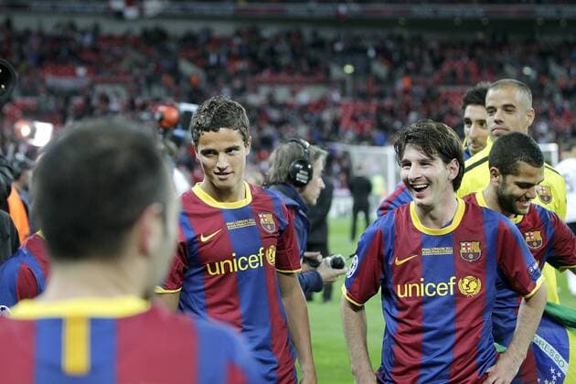 LONDON, 28-05-2011 Wembley Stadion , Seizoen 2010-2011 Finale Champions Leaque tussen FC Barcelona Barca - Manchester United ManU 3-1. Ibrahim Afellay speelde nog de laatste 3 minuten mee en wint daarmee ook de finale met FC Barcelona. Lionel Messi (r). Barcelona - Manchester United *** LONDON 28 05 2011 Wembley Stadium Season 2010 2011 Final Champions Leaque Between FC Barcelona Manchester United 3 1 Ibrahim Afellay played in the last 3 minutes and wins the final with FC Barcelona Lionel Messi r Barcelona Manchester United 