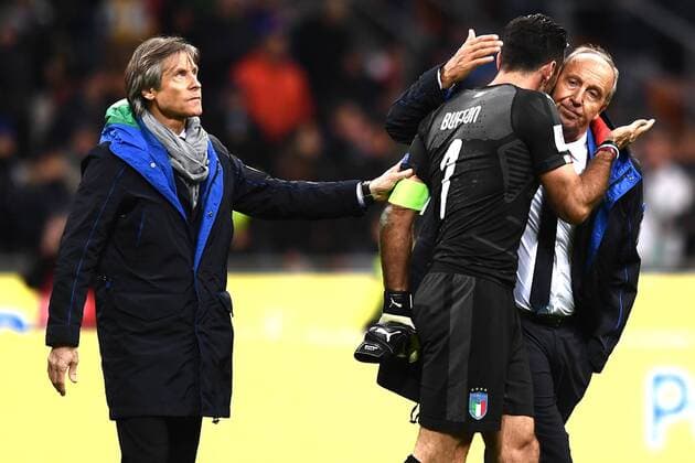 Fußball, WM Playoffs, Italien - Schweden Mg Milano 13 11 2017 - spareggio qualificazione Mondiali Russia 2018 Italia-Svezia foto Matteo Gribaudi Image nella foto: Gianluigi Buffon-Gian Piero Ventura-Gabriele Oriali 