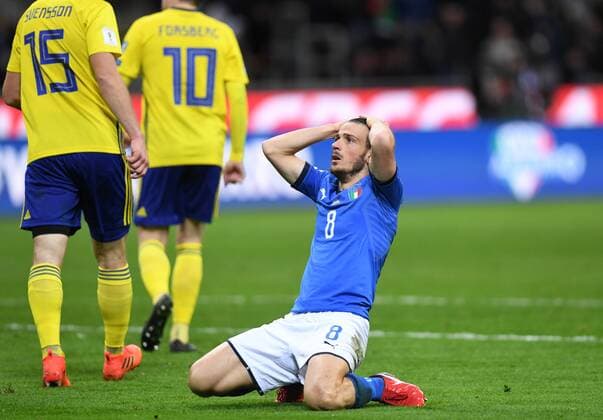 (171114) -- MILAN, Nov. 14, 2017 -- Alessandro Florenzi (R) of Italy reacts after the second leg of World Cup 2018 Qualifiers playoff match between Italy and Sweden in Milan, Italy, Nov. 13, 2017. The match ended 0-0. Sweden was qualified for the final stage of 2018 FIFA World Cup WM Weltmeisterschaft Fussball with 1-0 on aggregate. ) (SP)ITALY-MILAN-FOOTBALL-FIFA WORLD CUP QUALIFIER-ITALY VS SWEDEN AlbertoxLingria 