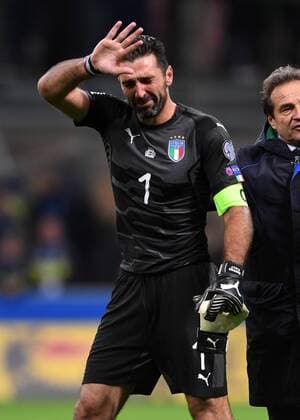 Themen der Woche - SPORT Bilder des Tages - SPORT (171114) -- MILAN, Nov. 14, 2017 -- Gianluigi Buffon of Italy reacts after the second leg of World Cup 2018 Qualifiers playoff match between Italy and Sweden in Milan, Italy, Nov. 13, 2017. The match ended 0-0. Sweden was qualified for the final stage of 2018 FIFA World Cup WM Weltmeisterschaft Fussball with 1-0 on aggregate. ) (SP)ITALY-MILAN-FOOTBALL-FIFA WORLD CUP QUALIFIER-ITALY VS SWEDEN AlbertoxLingria 