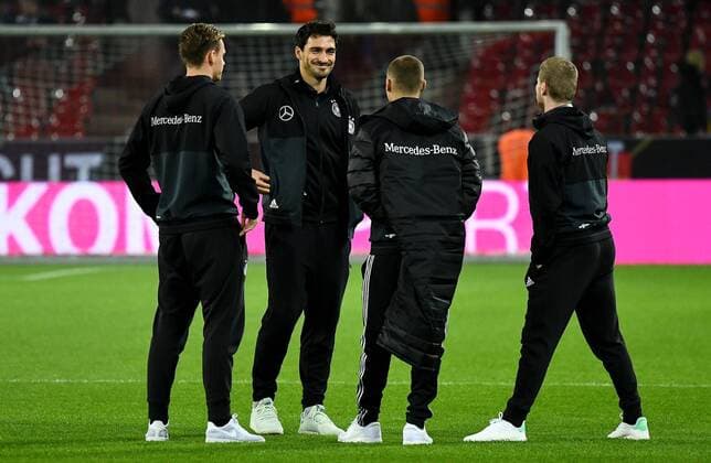 14.11.2017, xfux, Fussball Laenderspiel Freundschaftsspiel, Deutschland - Frankreich, emspor, v.l. Bernd Leno (Deutsche Fussball Nationalmannschaft DFB), Mats Hummels (Deutsche Fussball Nationalmannschaft DFB), Joshua Kimmich (Deutsche Fussball Nationalmannschaft DFB), Timo Werner (Deutsche Fussball Nationalmannschaft DFB) Koeln