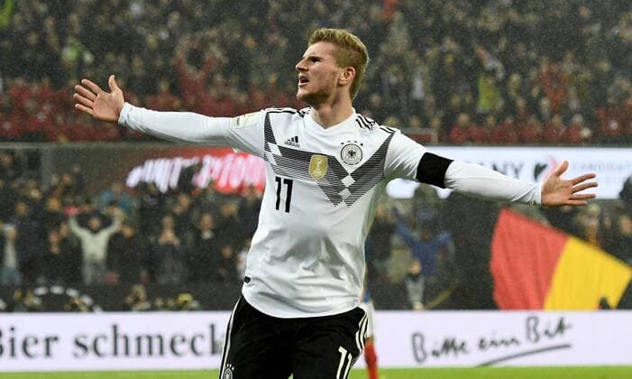 14.11.2017, xfux, Fussball Laenderspiel Freundschaftsspiel, Deutschland - Frankreich, emspor, v.l. Timo Werner (Deutsche Fussball Nationalmannschaft DFB) Torjubel, Goal celebration, celebrate the goal zum 1:1 Koeln