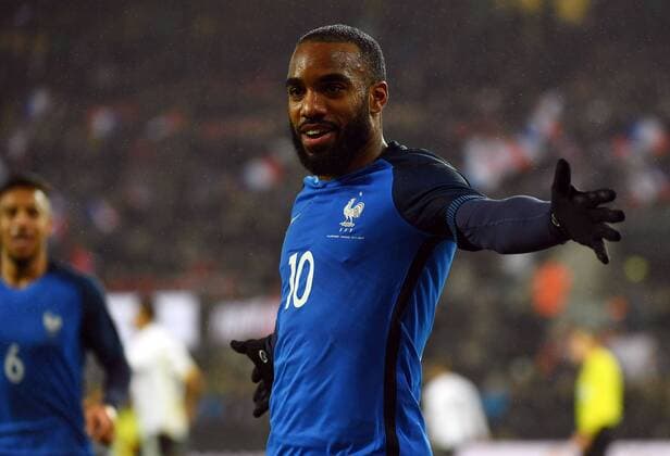 14.11.2017, xjhx, Fussball Laenderspiel Freundschaftsspiel, Deutschland - Frankreich, emspor, v.l. Alexandre Lacazette (Frankreich) celebrate the goal, Torjubel zum 1:2 Koeln