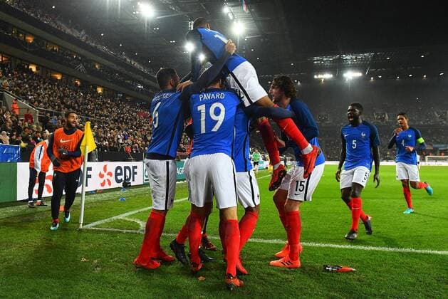 14.11.2017, xjhx, Fussball Laenderspiel Freundschaftsspiel, Deutschland - Frankreich, emspor, v.l. Alexandre Lacazette (Frankreich) celebrate the goal, Torjubel zum 1:2 Koeln