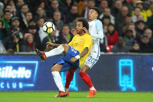 England v Brazil International Friendly L?nderspiel Marcelo of Brazil and Jesse Lingard of England in action during the International Friendly match at Wembley Stadium, London Content Not Available For UK Newspapers Copyright: xPaulxChestertonx FIL-10952-0068