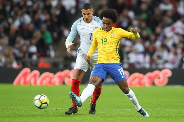 England v Brazil International Friendly L?nderspiel Jake Livermore of England and Willian of Brazil in action during the International Friendly match at Wembley Stadium, London Content Not Available For UK Newspapers Copyright: xPaulxChestertonx FIL-10952-0083