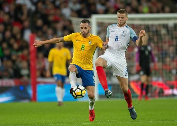 Renato Augusto of Brazil battles for possession withEric Dier of England during the International Friendly Länderspiel match between England and Brazil at Wembley Stadium, London, England on 14 November 2017. Copyright: xVincexMignottx 17710013
