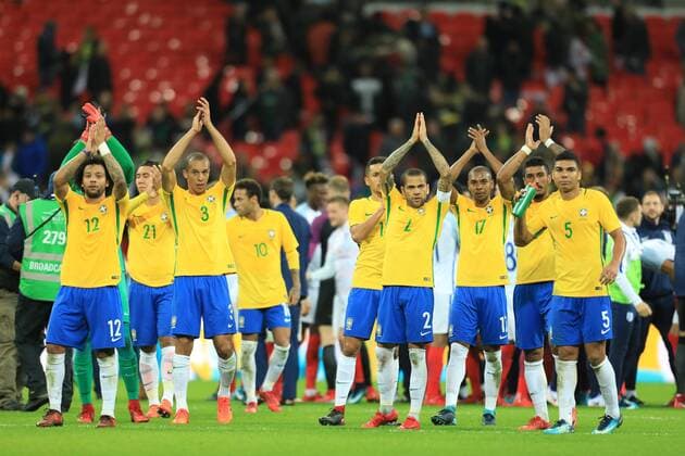14th November 2017, Wembley Stadium, London, England; International football friendly, England versus Brazil; The Brazil players applaud their fans  ActionPlus11951548