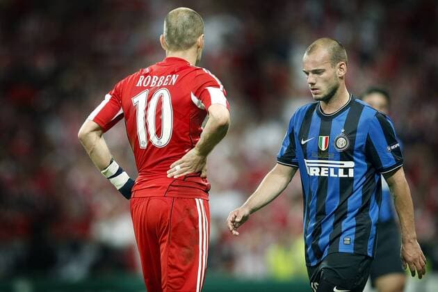 seizoen 2009 2010 , madrid 22-05-2010 champions leaque finale bayern munchen - inter milan milaan 0-2 wesley sneijder en arjen robben bayern munchen - inter milan