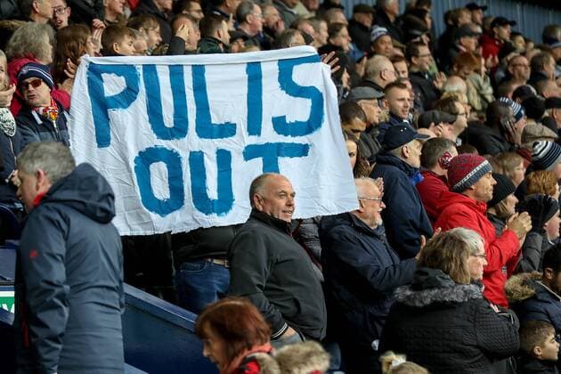 18th November 2017, The Hawthorns, West Bromwich, England; EPL Premier League football, West Bromwich Albion versus Chelsea; The flags are out at West Bromwich Albion calling for Tony Pulis Manager of West Bromwich Albion to resign  ActionPlus11952877