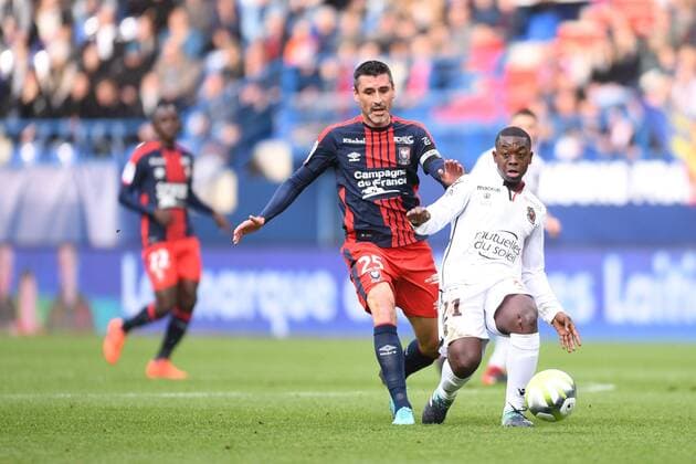 21 Nampalys MENDY (nice) - 25 Julien FERET (caen) FOOTBALL : Caen vs Nice - Ligue 1 Conforama - 19 11 2017 AnthonyBIBARD FEP Panoramic 