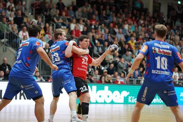 Tobias Wagner, Valentin Spohn,(beide HBW Balingen) Philipp Vorlicek (Nordhorn-Lingen), Lars Friedrich (HBW Balingen) , Nordhorn-Lingen Copyright: xEibner-Pressefoto Westdoerpx EP_pauschal