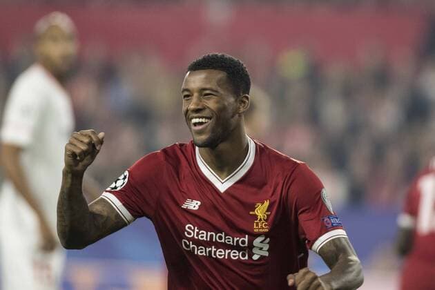 November 21, 2017 - Seville, Spain - GEORGINA WIJNALDUM of Liverpool celebrates after Liverpool scores 1-0 during the UEFA Champions League Group E soccer match between Sevilla FC and Liverpool FC at Estadio Ramon Sanchez Pizjuan Soccer 2017 - Sevilla FC vs Liverpool FC - ZUMAa142 20171121_zap_a142_003 Copyright: xDanielxGonzalezxAcunax