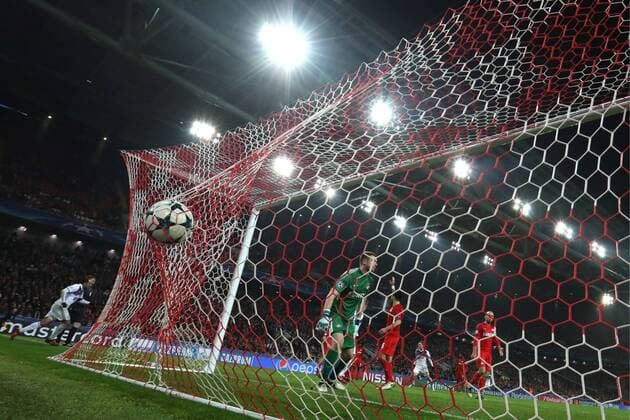 MOSCOW, RUSSIA - NOVEMBER 21, 2017: Spartak Moscow s goalkeeper Alexander Selikhov concedes a goal in the 2017 UEFA Champions League Group E football match between Spartak Moscow and Maribor at Otkrytiye Arena (Spartak Stadium); the match ended in a 1-1 draw. Anton Novoderezhkin TASS  TS06A069