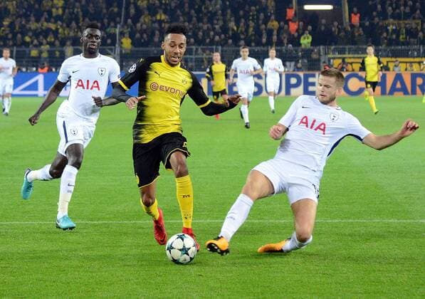 21.11.2017, xhbx, Fussball Champions League, Borussia Dortmund - Tottenham Hotspur, emspor, v.l. Davinson Sanchez (Tottenham Hotspur), Pierre-Emerick Aubameyang (Borussia Dortmund), Eric Dier (Tottenham Hotspur) Dortmund