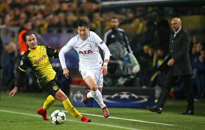 21.11.2017, Fussball UEFA Champions League 2017 2018, Gruppenphase, 5.Spieltag, Borussia Dortmund - Tottenham Hotspur, im Signal-Iduna-Park Dortmund. v.l. Mario Götze (Dortmund) gegen Heung-Min Son (Tottenham Hotspur)