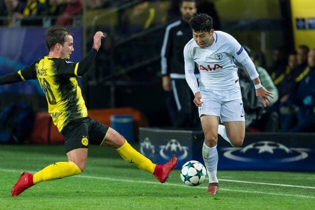Dortmund, Deutschland 26.09.2017, UEFA Champions League - 2017 18 Season, Gruppenphase - Gruppe H - 5. Spieltag, BV Borussia Dortmund - Tottenham Hotspur, Mario Goetze (BVB) und Heung-Min Son (Totenham) im zweikampf ( DeFodi001