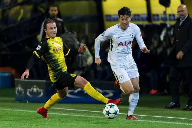 Dortmund, Deutschland 26.09.2017, UEFA Champions League - 2017 18 Season, Gruppenphase - Gruppe H - 5. Spieltag, BV Borussia Dortmund - Tottenham Hotspur, Mario Goetze (BVB) und Heung-Min Son (Totenham) im zweikampf ( DeFodi001