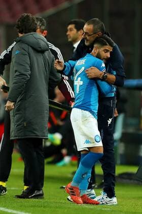 Lorenzo Insigne abbraccia Maurizio Sarri Napoli 21-11-2017 Stadio San Paolo Champions League 2017 2018 Group F Napoli - Shakhtar Donetsk Foto Cesare Purini Insidefoto cesarexpurini