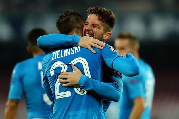 Esultanza gol Dries Mertens, Piotr Zielinski Goal celebration Napoli 21-11-2017 Stadio San Paolo Champions League 2017 2018 Group F Napoli - Shakhtar Donetsk Foto Cesare Purini Insidefoto cesarexpurini