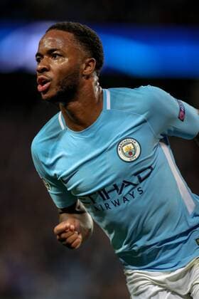 21st November 2017, Etihad Stadium, Manchester, England; UEFA Champions League, Manchester City versus Feyenoord; Raheem Sterling of Manchester City celebrates scoring a goal in the last minute of the game  ActionPlus11954450