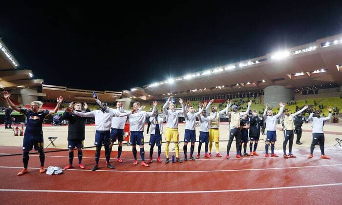 AS Monaco - RB Leipzig Fussball Champions League Monaco, 21.11.2017, Stade Louis II, Fussball, Champions League, Gruppe G, 5. Spieltag , AS Monaco vs. RB Leipzig 1:4 (1:4) , Im Bild: Mannschaft von RB Leipzig, Schlussjubel. ,