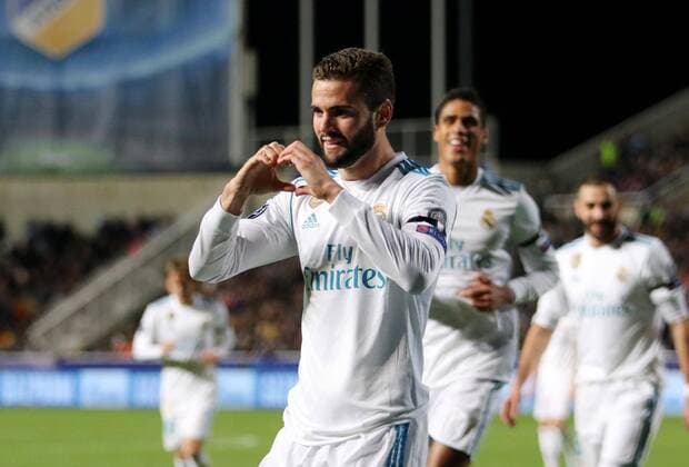 Bilder des Tages - SPORT (171122) -- NICOSIA, Nov. 22, 2017 -- Real Madrid s Nacho celebrates during the the UEFA Champions League Group H match against Apoel in Nicosia, Cyprus, Nov. 21, 2017. Real Madrid won 6-0. ) (SP)CYPRIS-NICOSIA-SOCCER-UEFA CHAMPIONS LEAGUE-REAL MADRID VS APOEL SakisxSavvides 