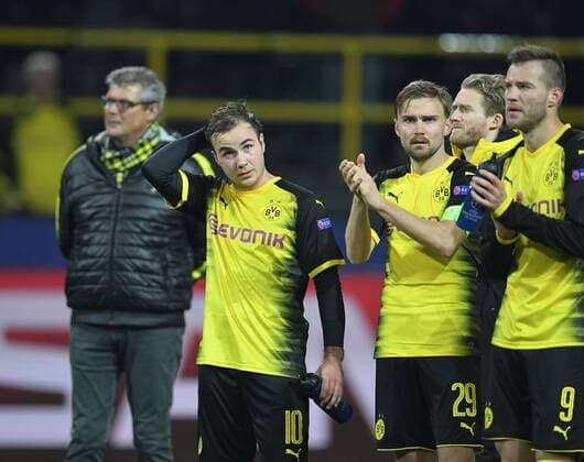 21.11.2017, Fussball Champions League, Saison 2017 2018, Vorrunde, 5. Spieltag, Borussia Dortmund - Tottenham Hotspur 1:2, v.li., Mario Goetze, Mario Götze (Borussia Dortmund), Marcel Schmelzer (Borussia Dortmund), Andre Schuerrle, Andre Schürrle (Borussia Dortmund), Andrey Yarmolenko (Borussia Dortmund)
